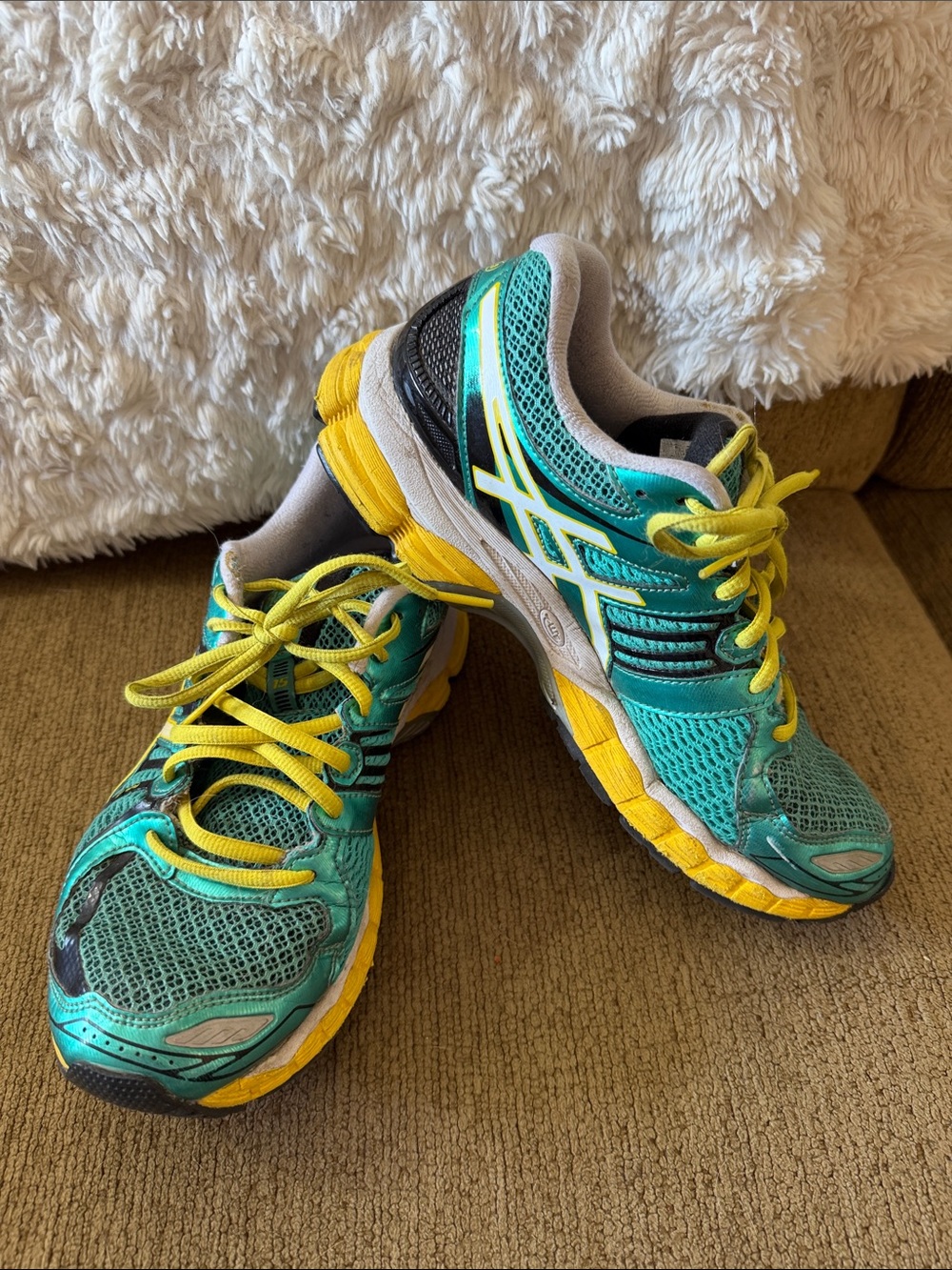 ASICS Women's Teal and Yellow Athletic Running Shoes